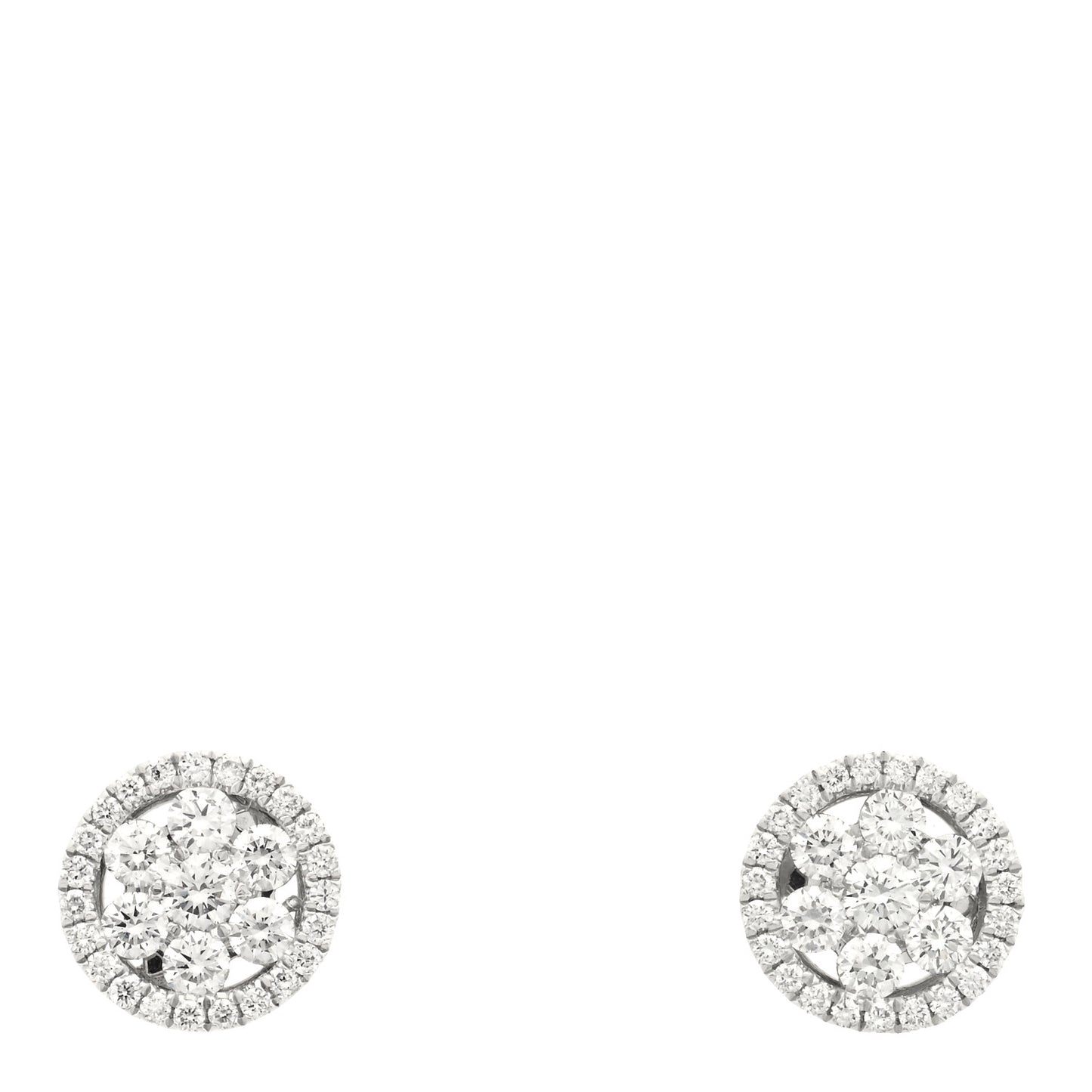 18K White Gold Diamond Round Cluster Earrings