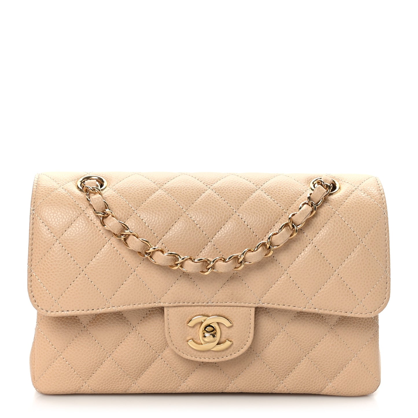 Caviar Quilted Small Double Flap Beige