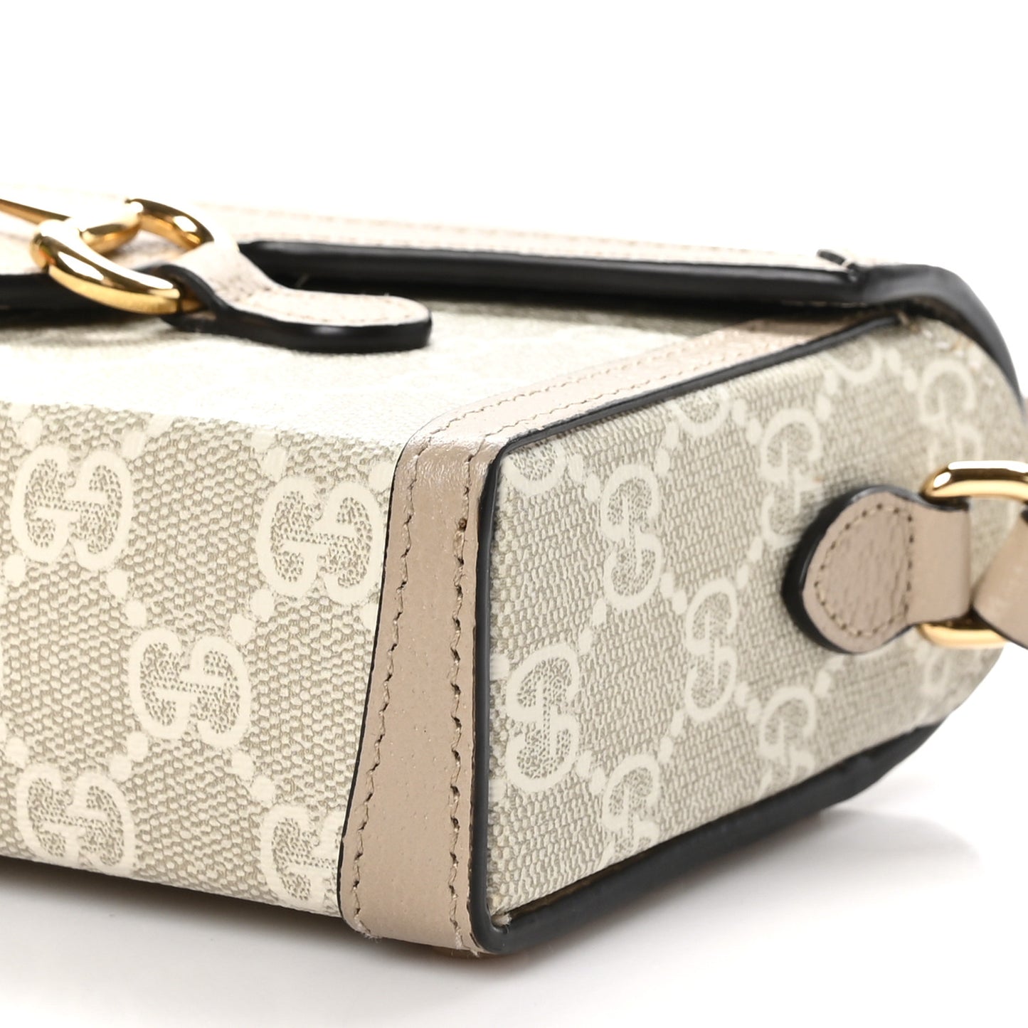 GG Supreme Monogram Textured Dollar Calfskin Mini Horsebit 1955 Shoulder Bag Beige Mystic White Oatmeal