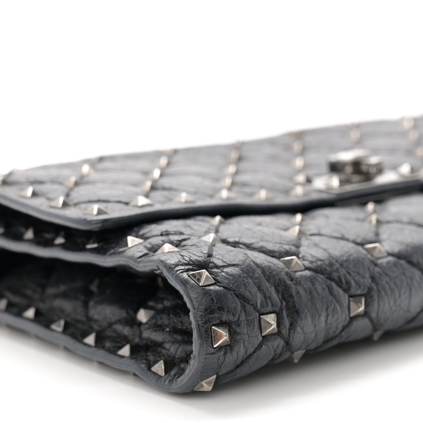 Craquele Nappa Rockstud Spike Wallet on Chain Black