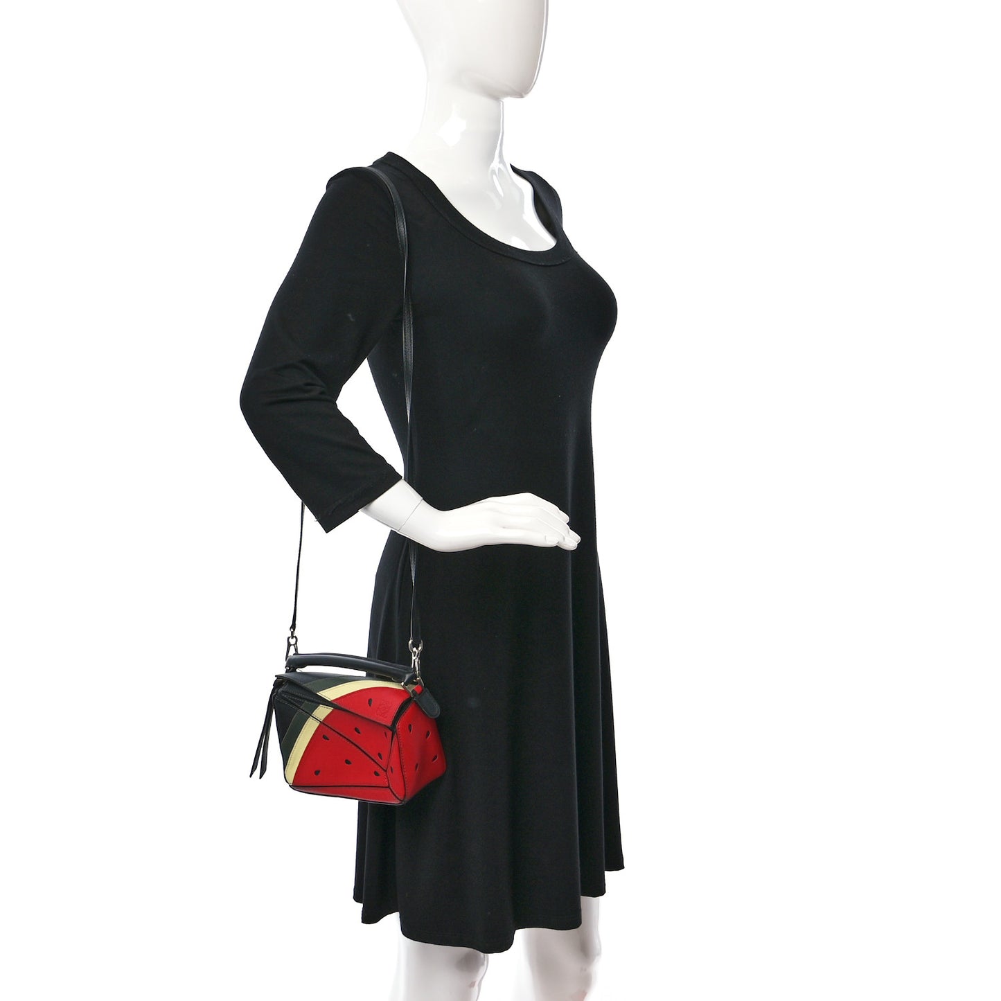 Calfskin Paula's Ibiza Watermelon Mini Puzzle Bag Black
