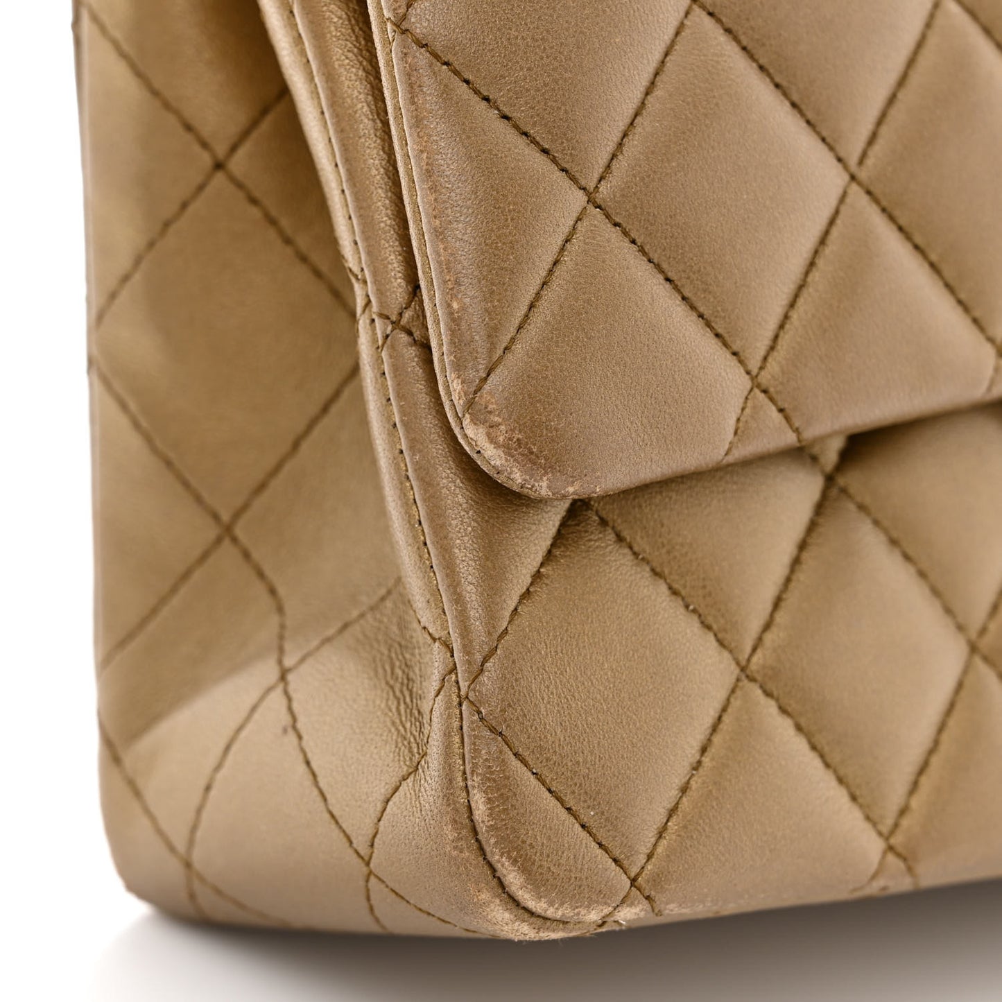 Metallic Lambskin Quilted Medium Double Flap Khaki
