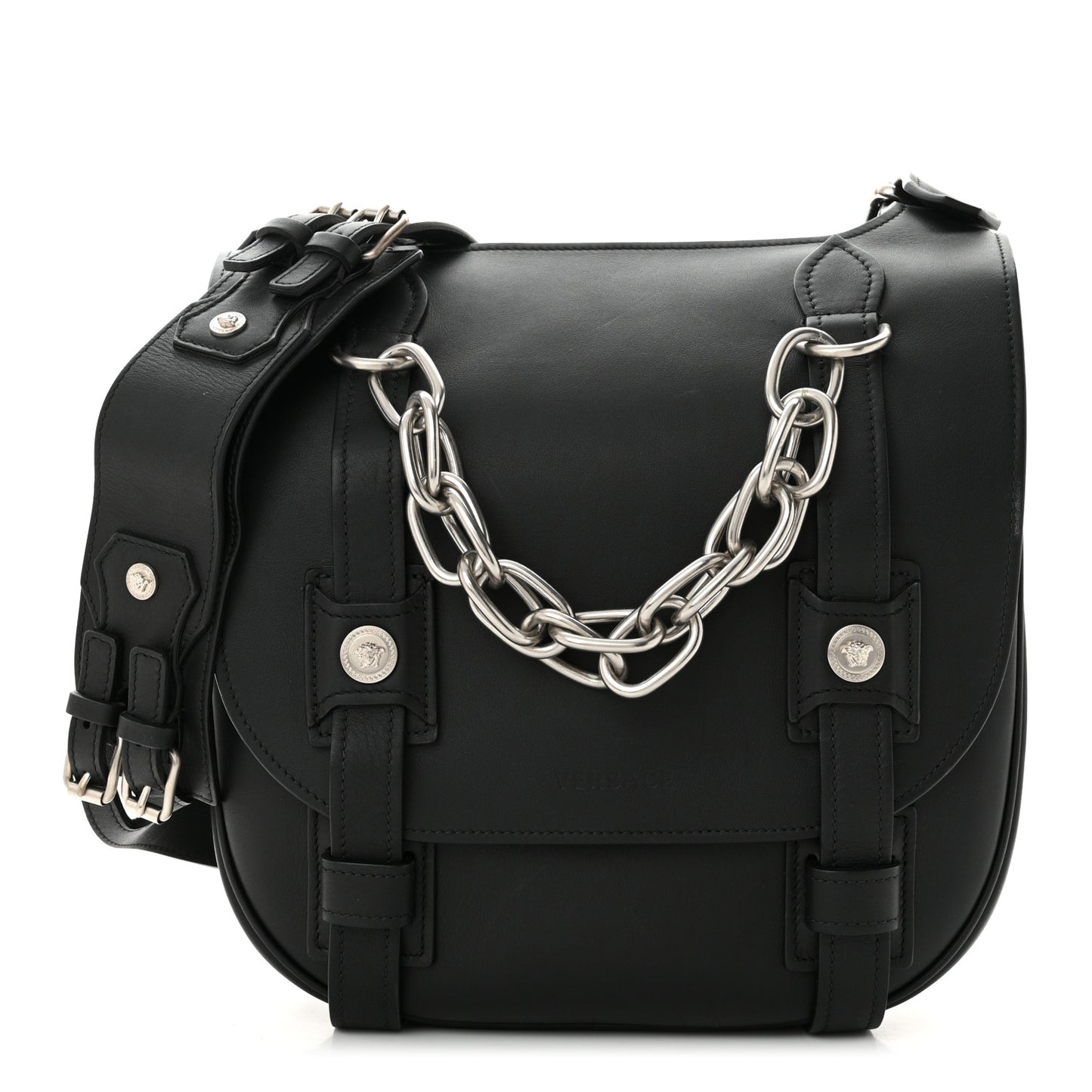 Calfskin Small Biker Chain Satchel Black