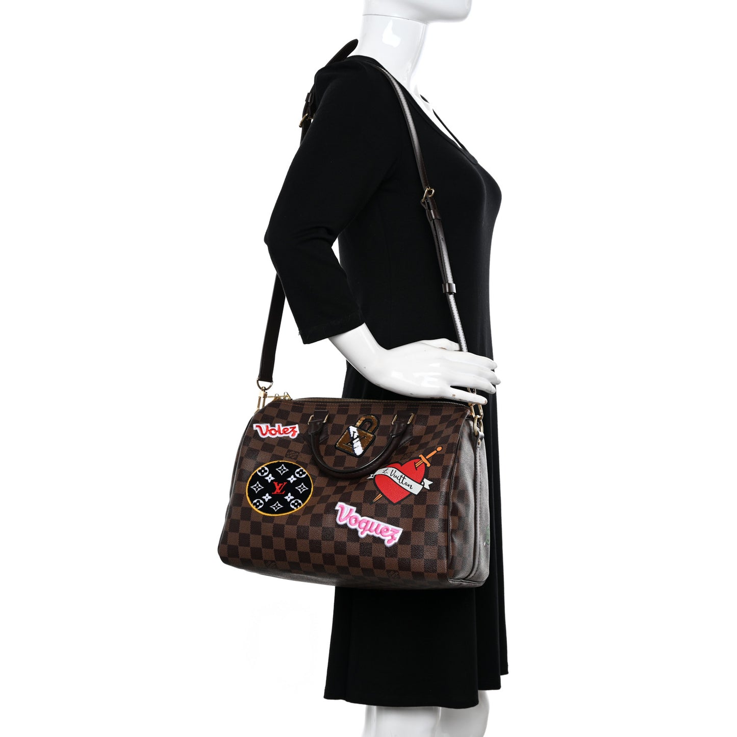 Damier Ebene Patches Speedy Bandouliere 30