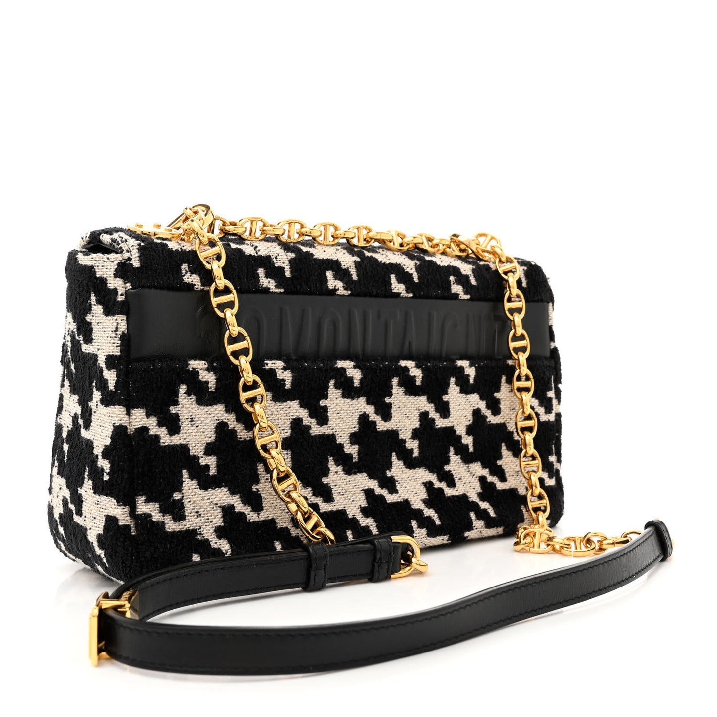 Technical Canvas Macro Houndstooth Medium Caro Bag Black White