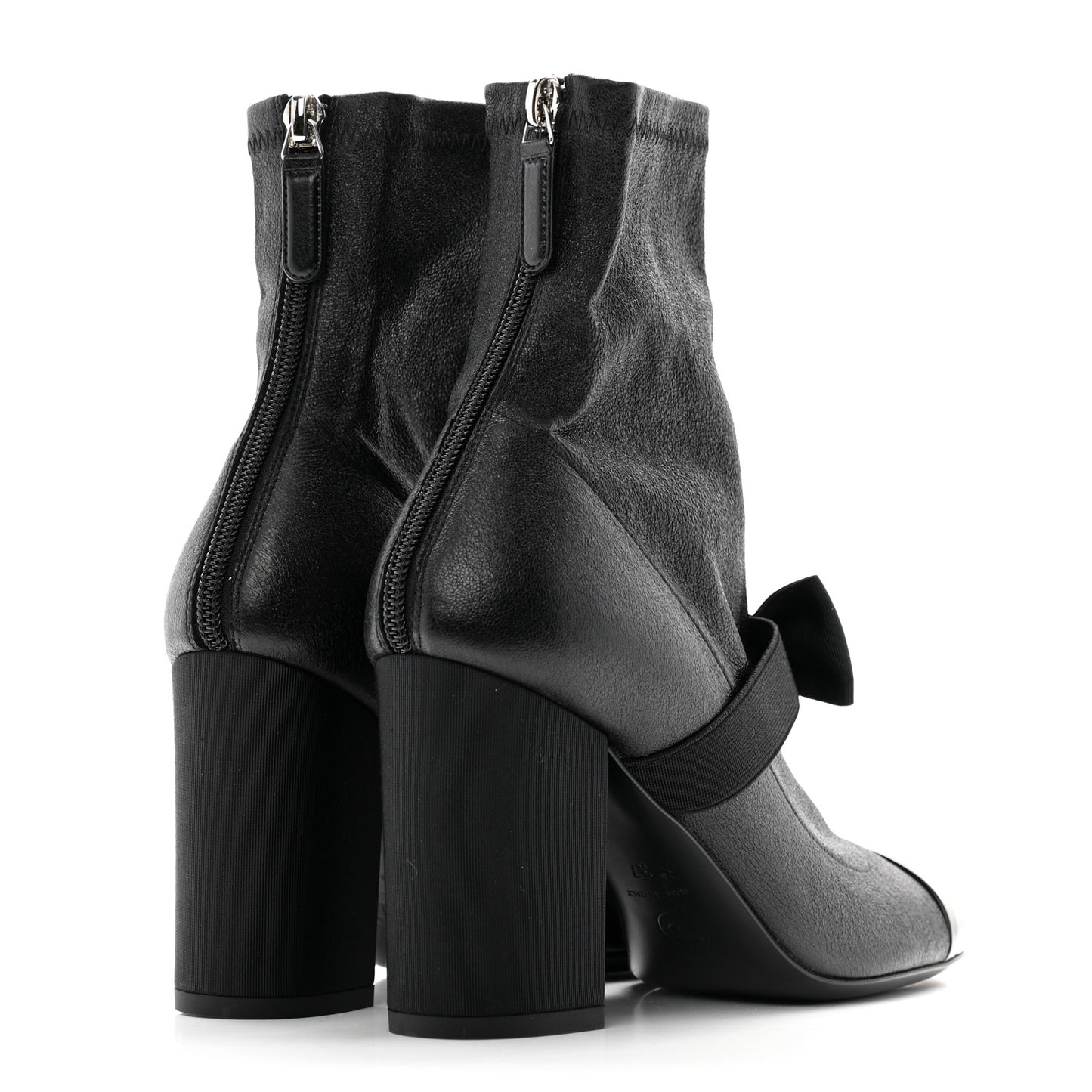 Stretch Iridescent Lambskin Patent Pearl CC Bow Cap Toe Short Boots 37 Black