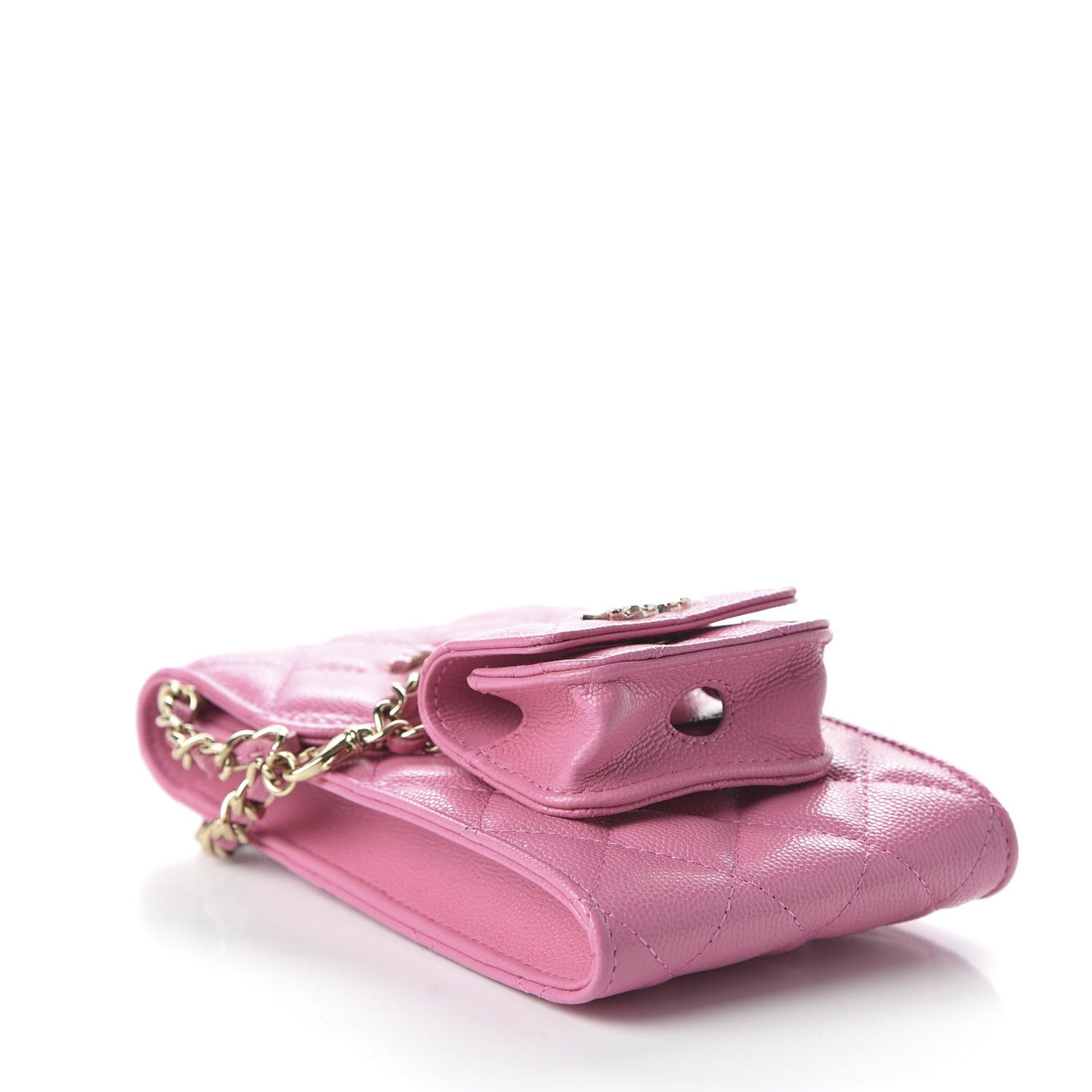 Caviar Quilted Crystal CC Airpods Pro and Phone Case With Chain Pink