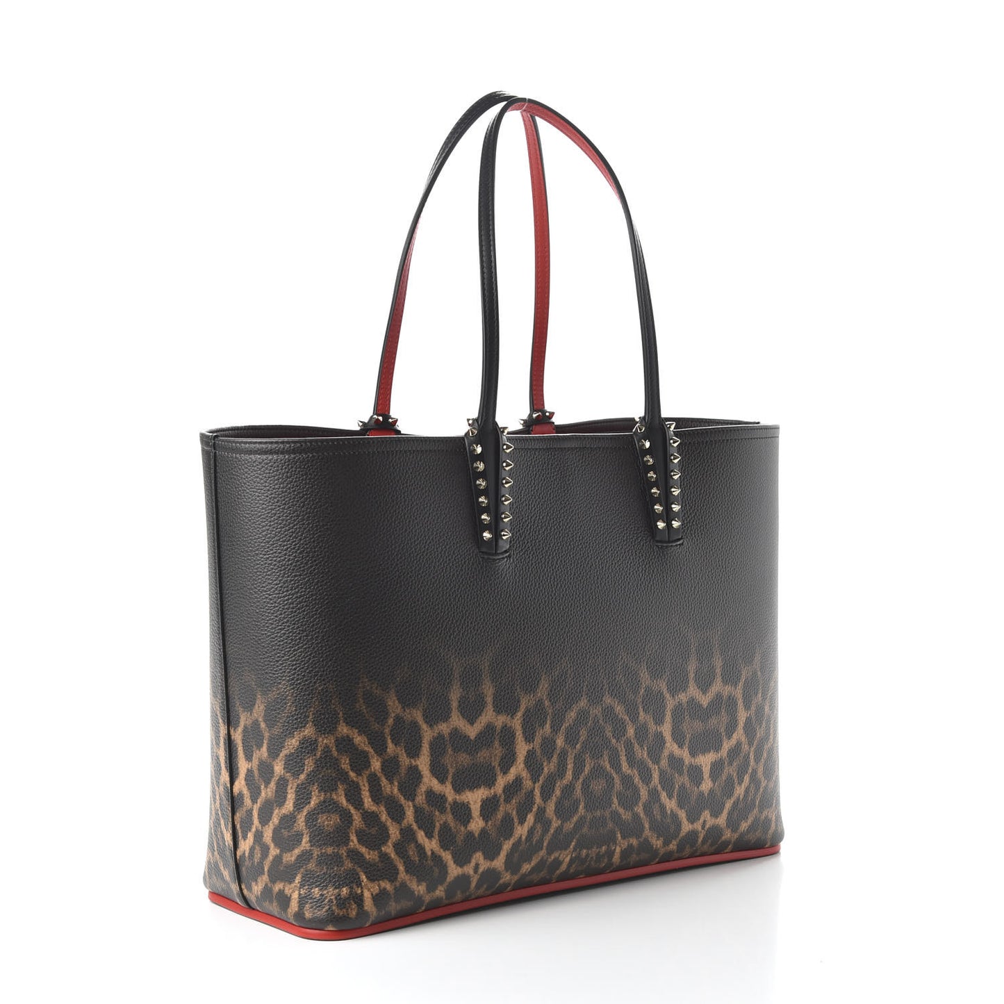 Calfskin Degrade Leopard Print Spikes East West Cabata Tote Black Multi