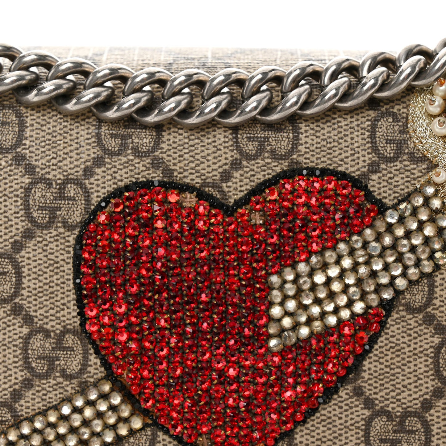 GG Supreme Monogram Suede Pierced Heart Embroidered Medium Dionysus Shoulder Bag Beige Ebony Pink Tropical Flower