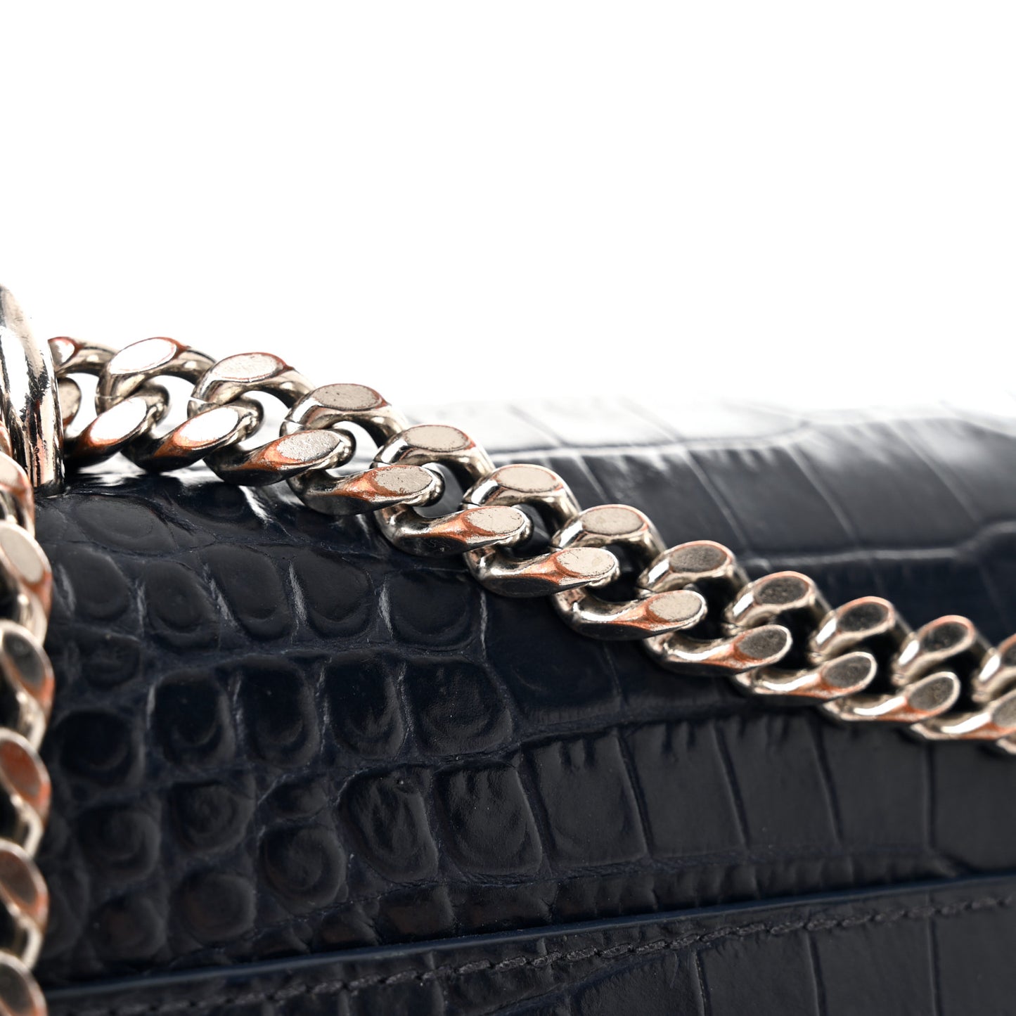 Calfskin Crocodile Embossed Medium Monogram Sunset Navy