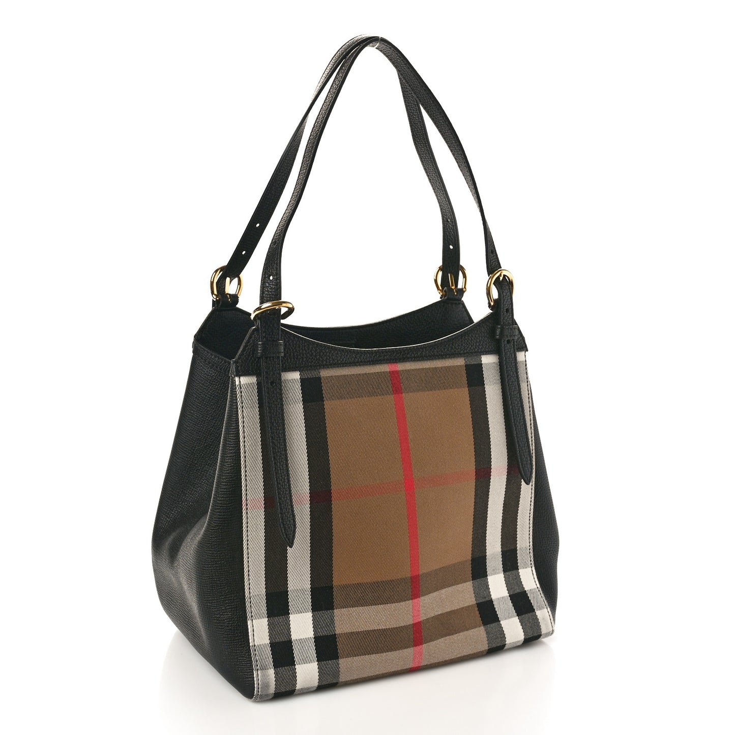 Grainy Calfskin House Check Small Canterbury Tote Black