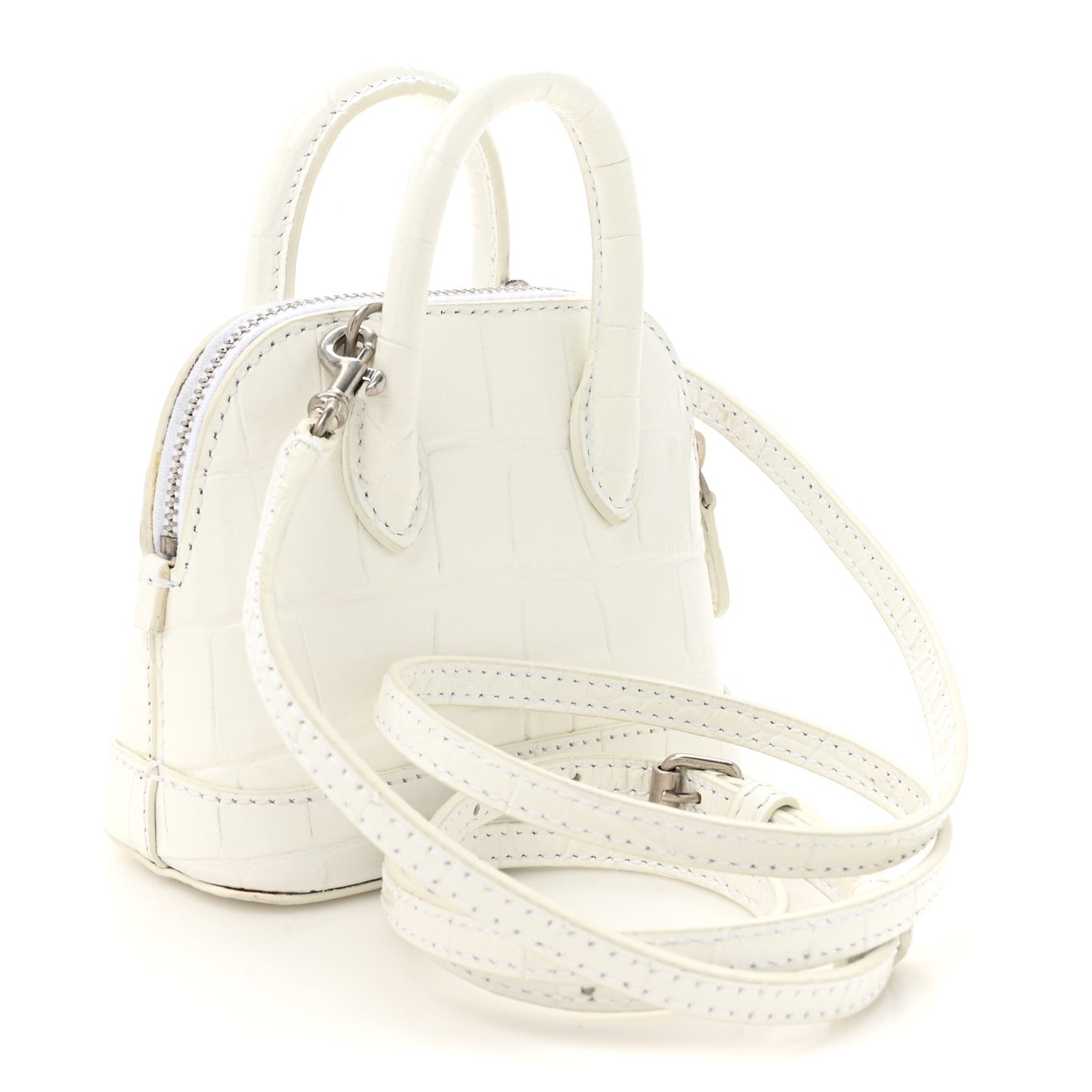 Calfskin Logo Crocodile Embossed Mini Ville Top Handle Bag White Black