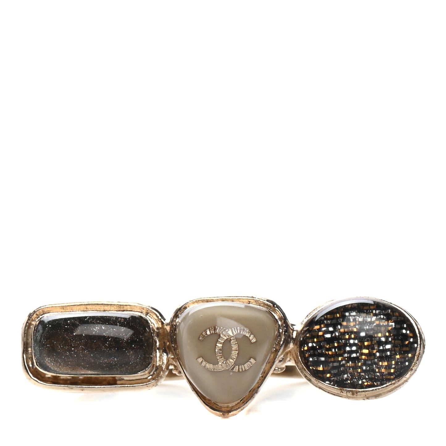 Resin CC Double Ring 52 6 Golden Multi Beige