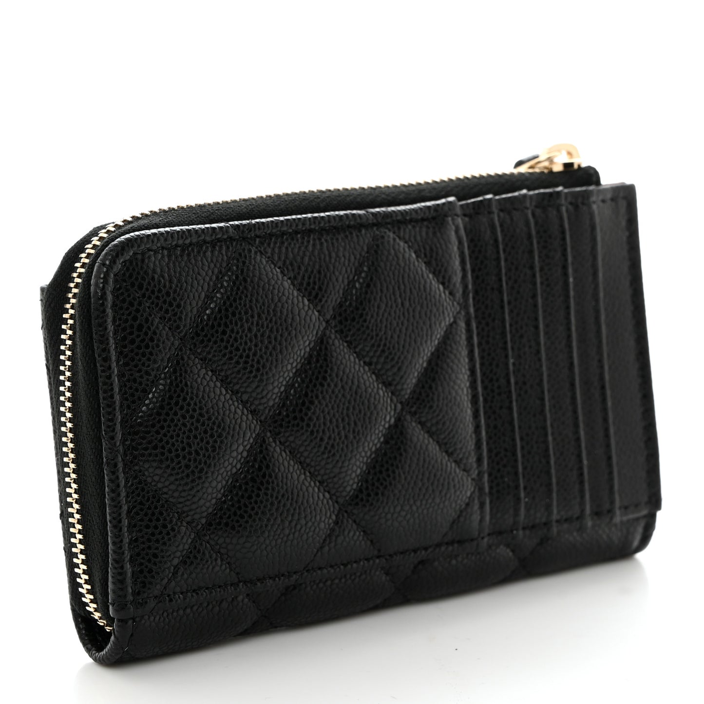 Caviar Quilted CC Zip Around Card Holder Black