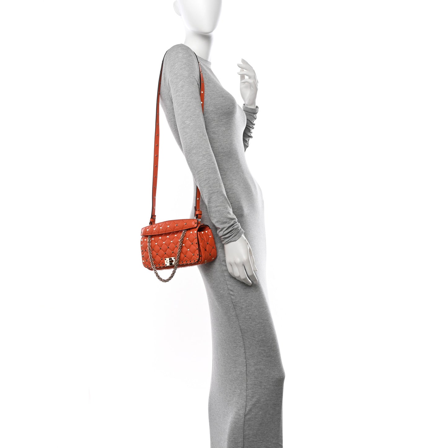 Calfskin Rockstud Spike Convertible Shoulder Bag Orange