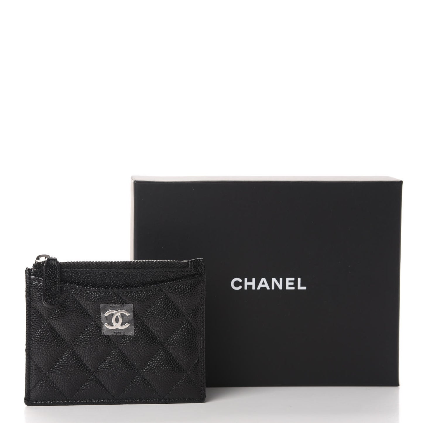 Caviar Quilted CC Zip Card Holder Black