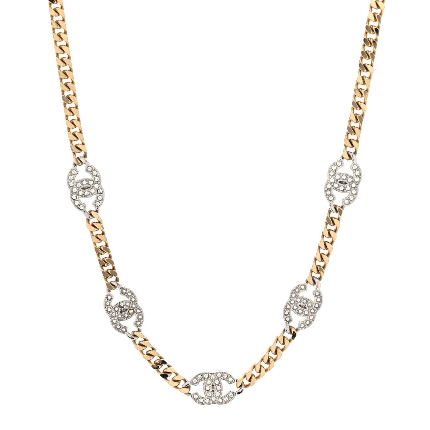 Crystal Chain CC Necklace Gold Silver