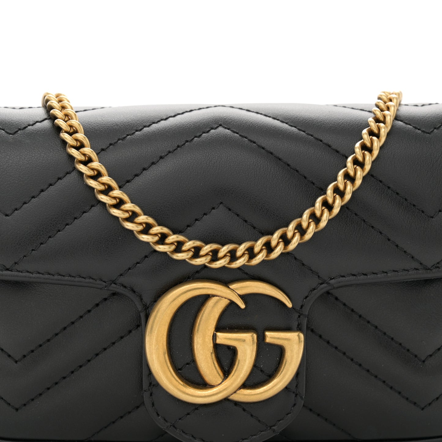Calfskin Matelasse Super Mini GG Marmont Shoulder Bag Black