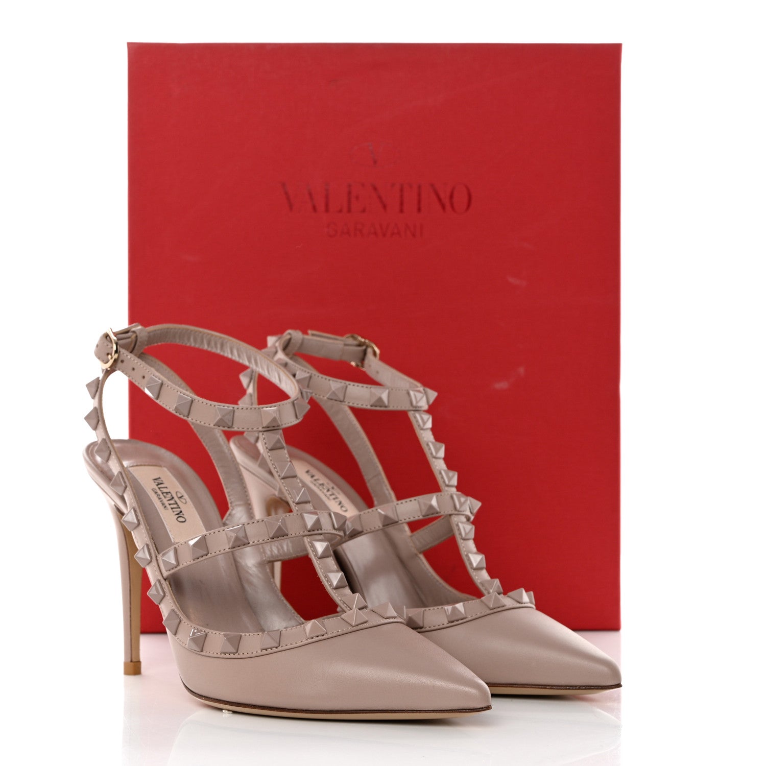 Valentino Garavani Calfskin Lacquered Monochrome Rockstud Ankle Strap 100mm Pumps 36 Poudre 9 of 9