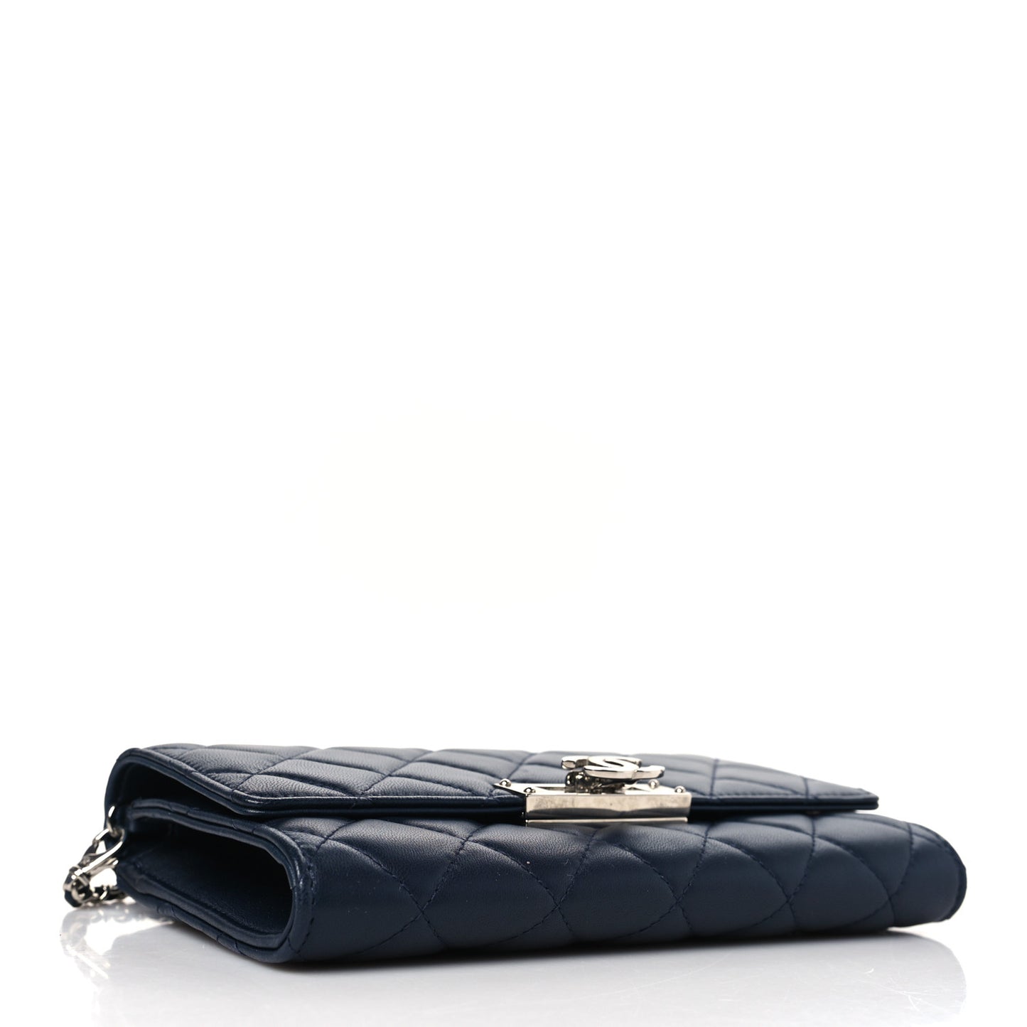 Lambskin Quilted Golden Class Clutch with Chain Navy Blue