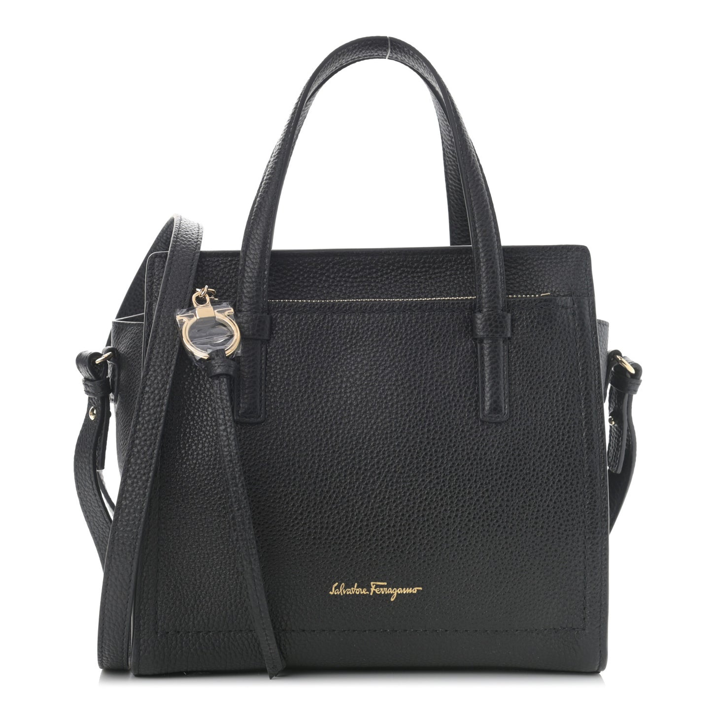 Hammered Calfskin Double Handle Small Amy Tote Black