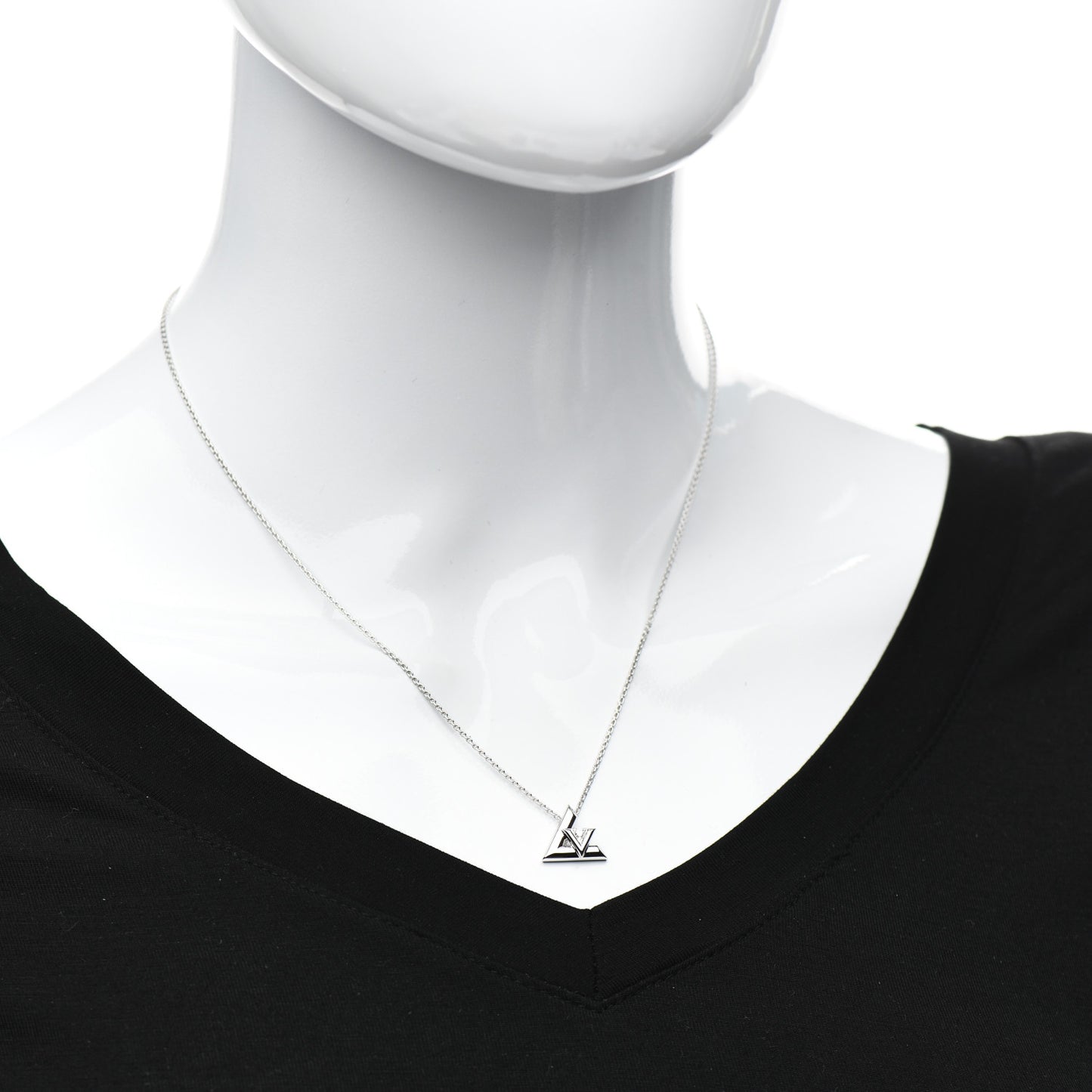 18K White Gold Diamond Small LV Volt One Pendant Necklace