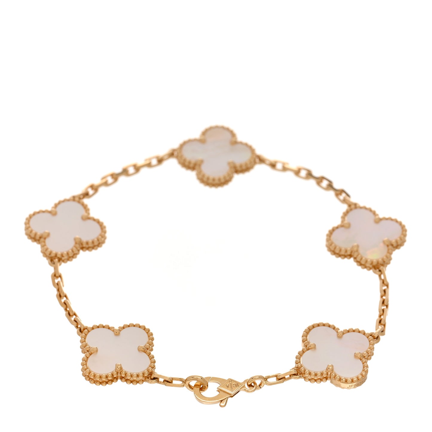 18K Yellow Gold Mother of Pearl 5 Motifs Vintage Alhambra Bracelet