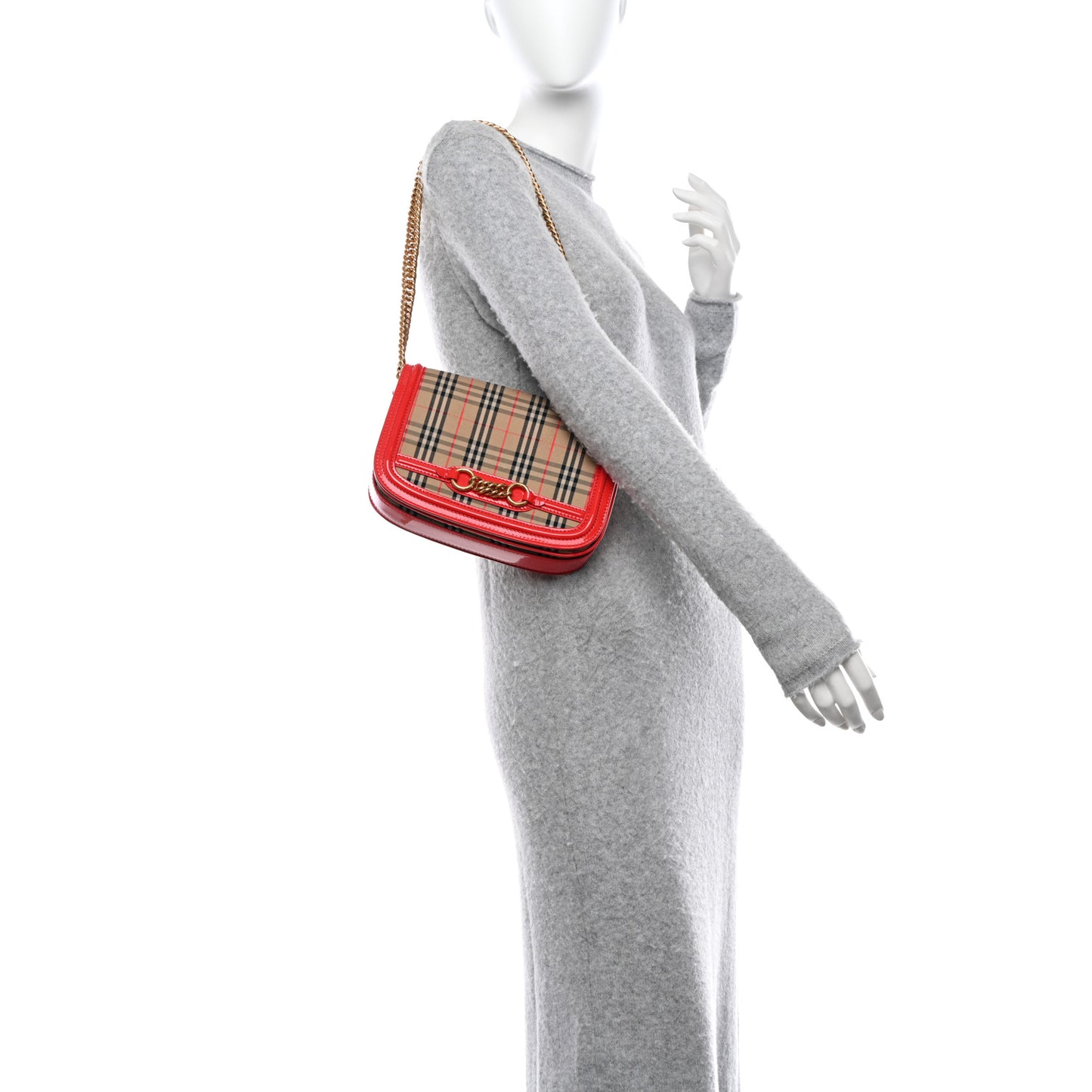 Patent 1983 Knight Check Link Shoulder Bag Bright Red