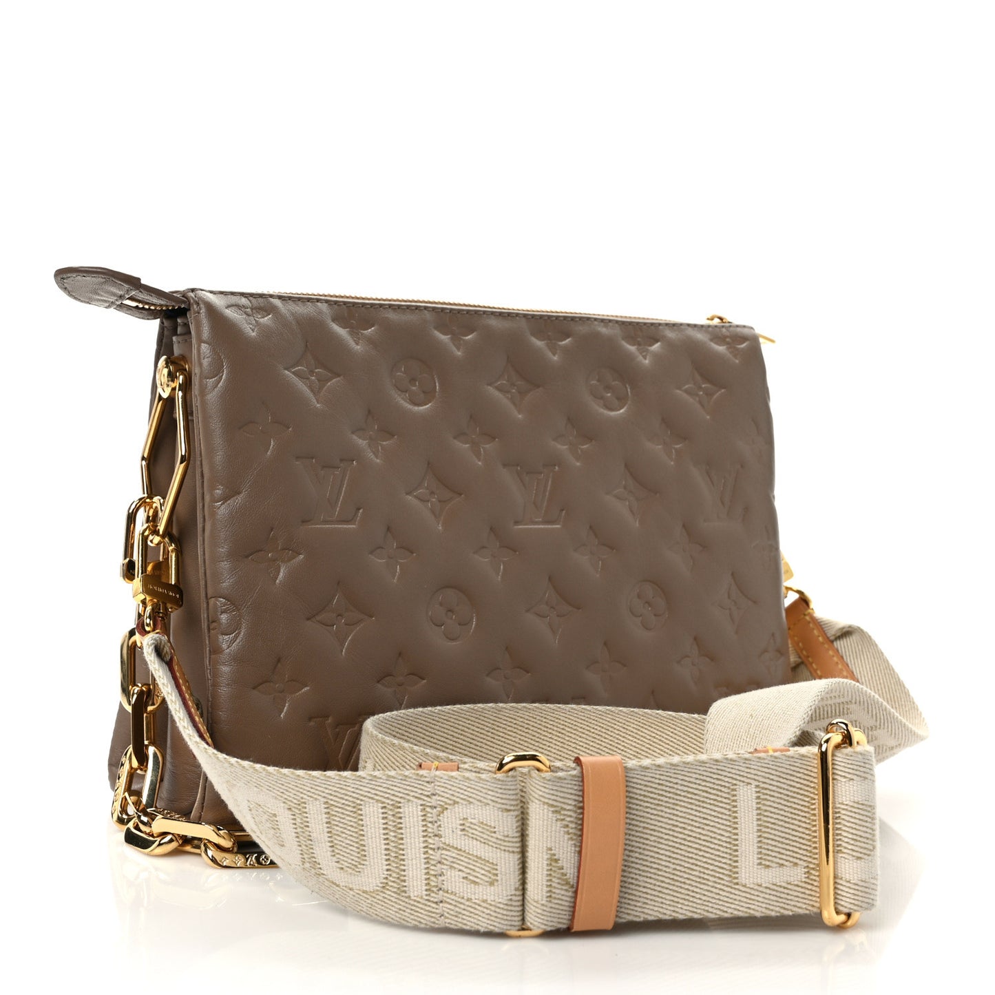 Lambskin Embossed Monogram Coussin PM Taupe