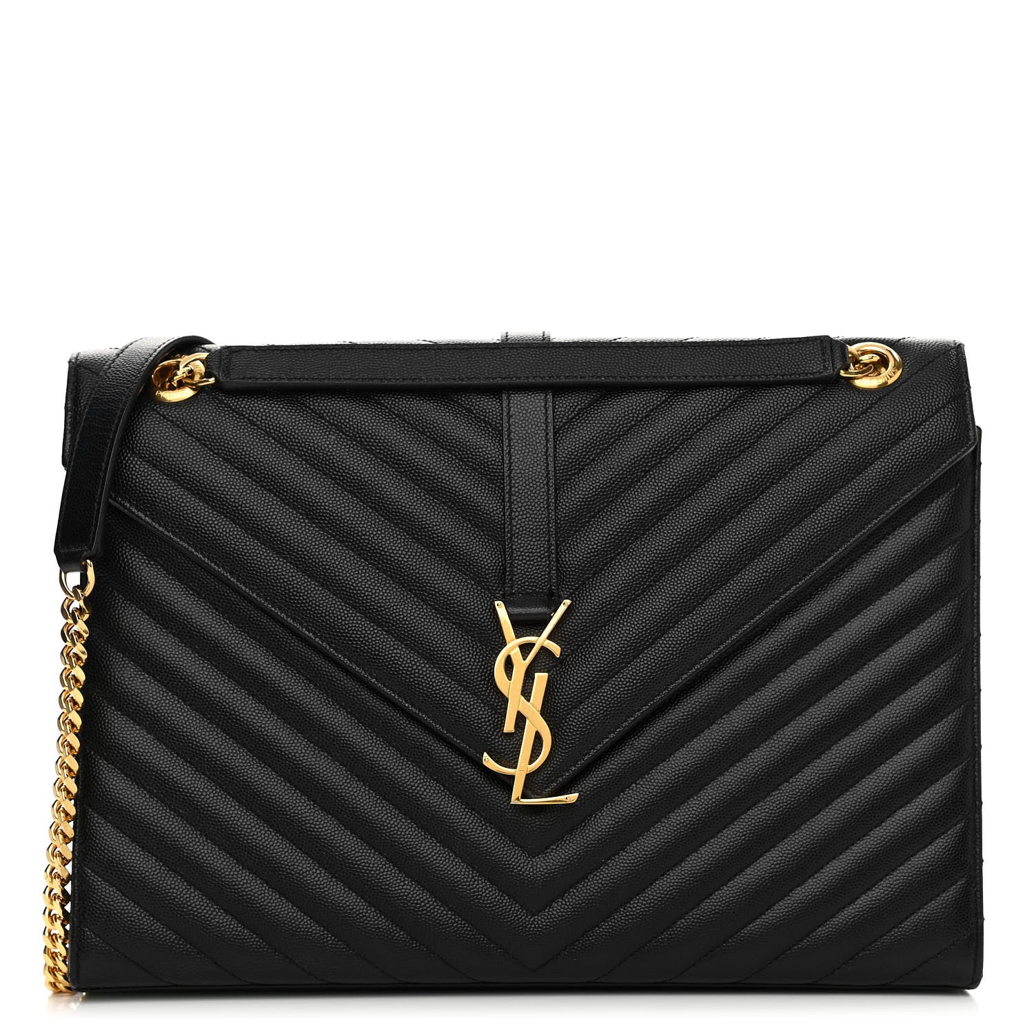 Saint Laurent Grain De Poudre Matelasse Chevron Large Monogram Satchel Black 1 of 11