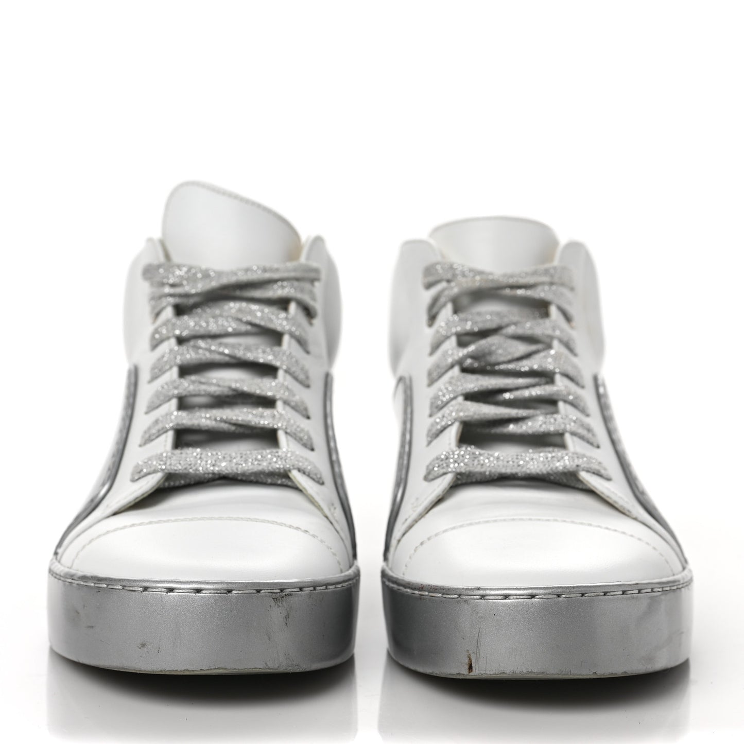 Patent Lambskin High Top Sneakers 37 White Silver
