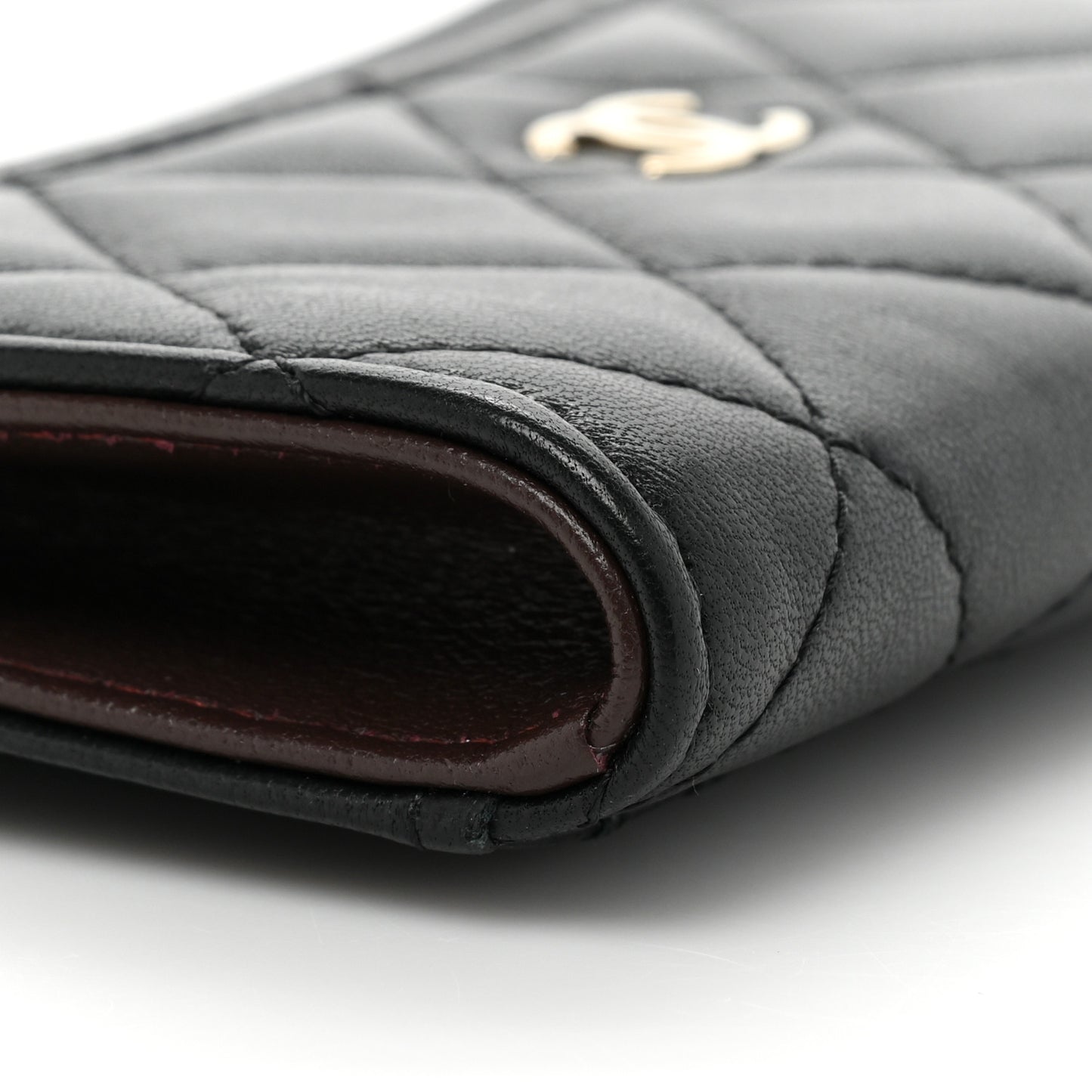 Lambskin Quilted Zip Card Holder Black