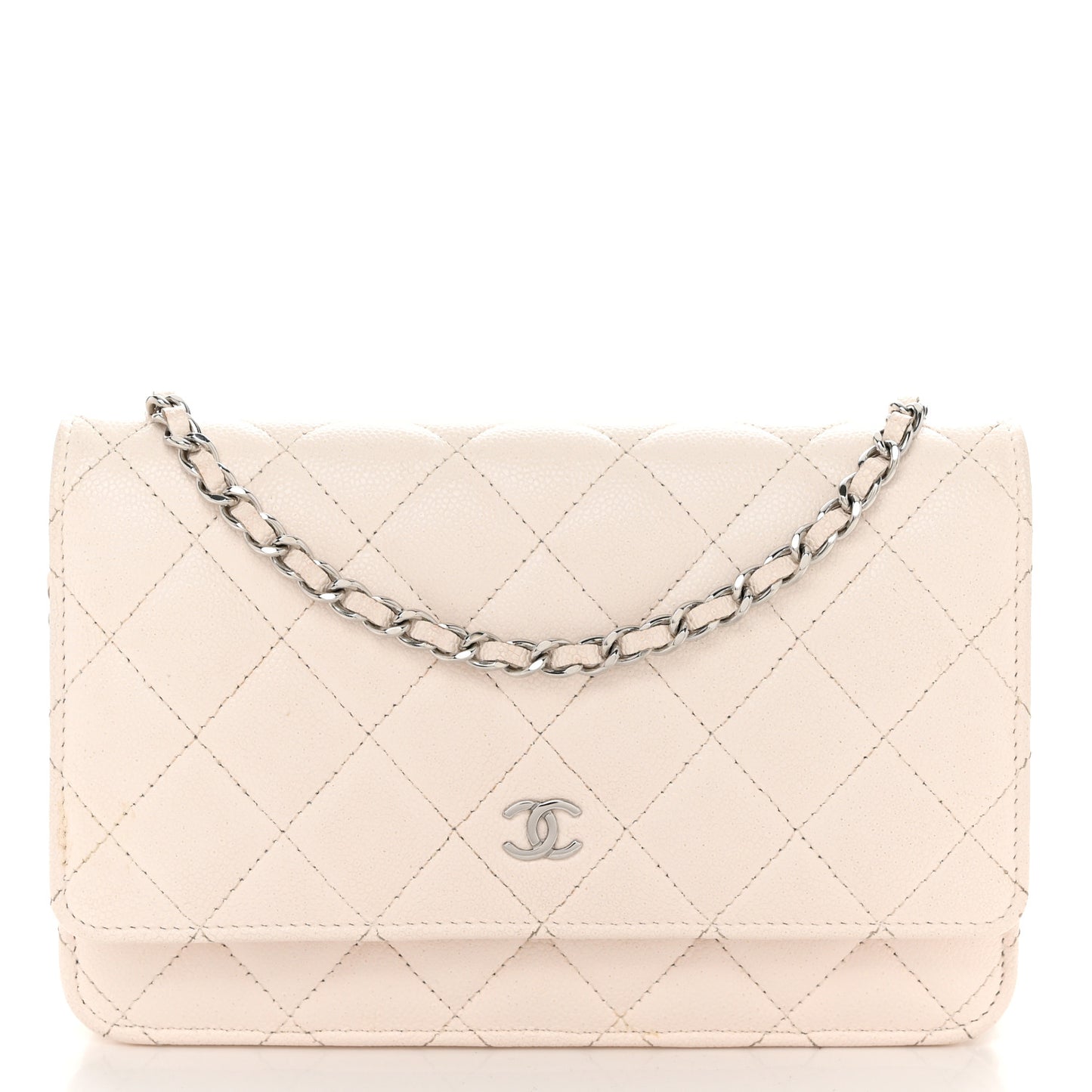 Caviar Quilted Wallet on Chain WOC White