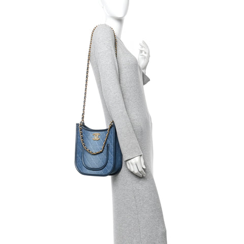 Washed Denim Quilted Small Hobo Blue