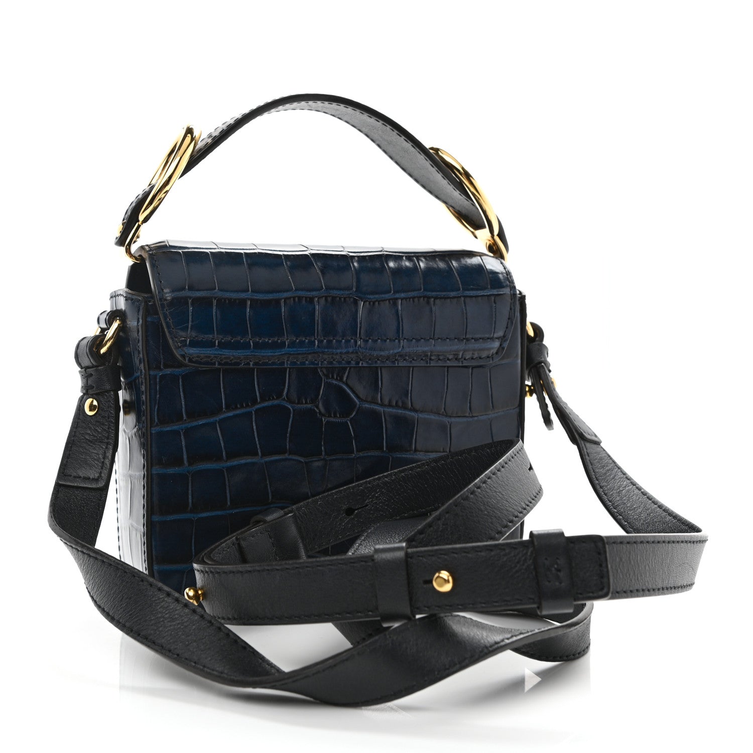 Chloe Calfskin Crocodile Embossed Mini C Double Carry Full Blue 3 of 8