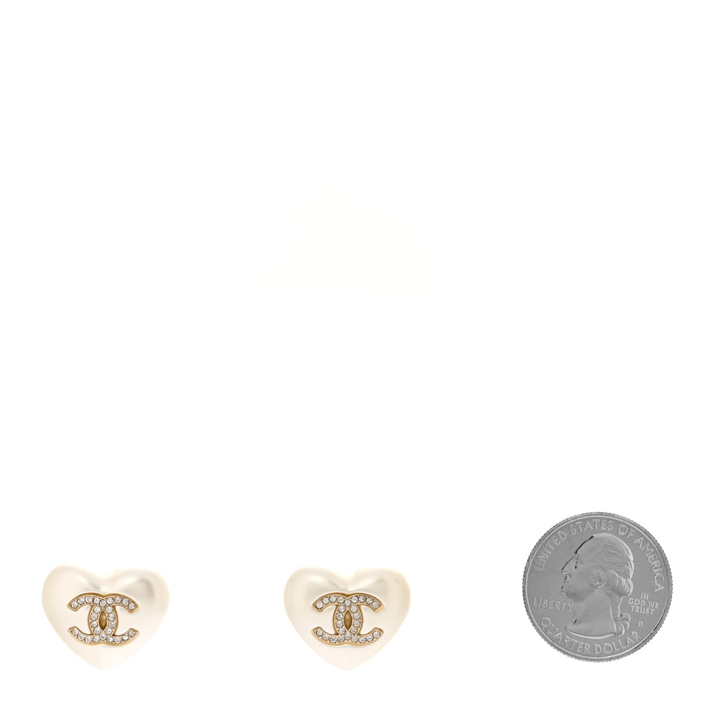 Pearl Crystal CC Heart Earrings Gold