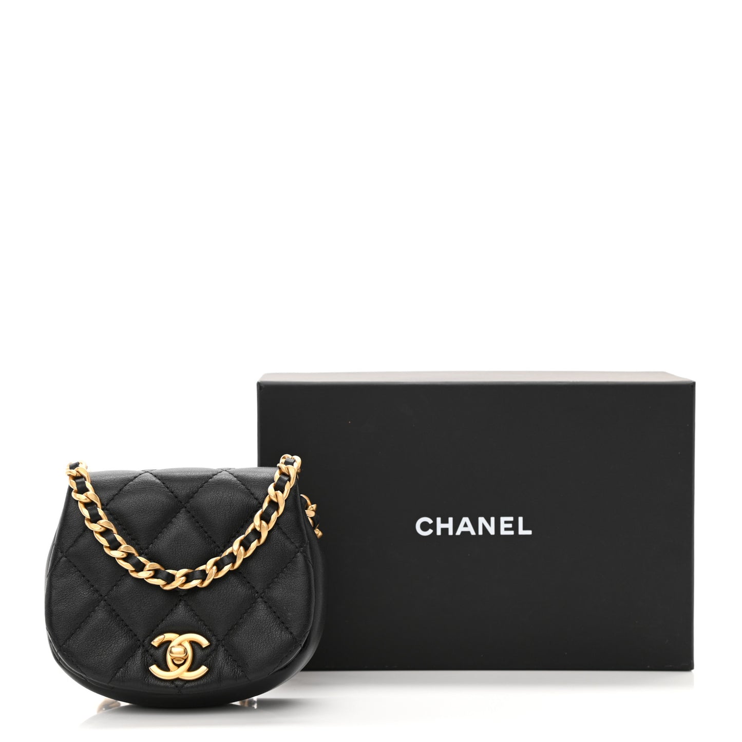 Calfskin Quilted Mini Coco Mail Clutch with Chain Black