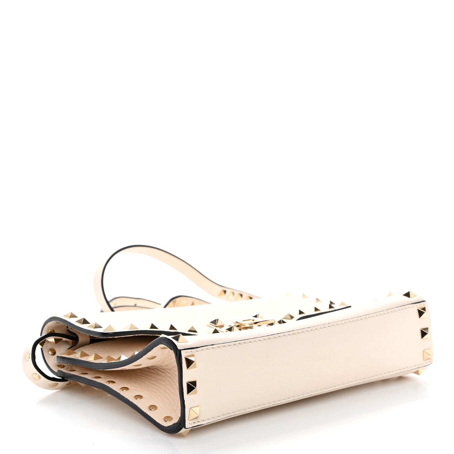 Vitello Medium Rockstud Flip Lock Crossbody Bag Light Ivory