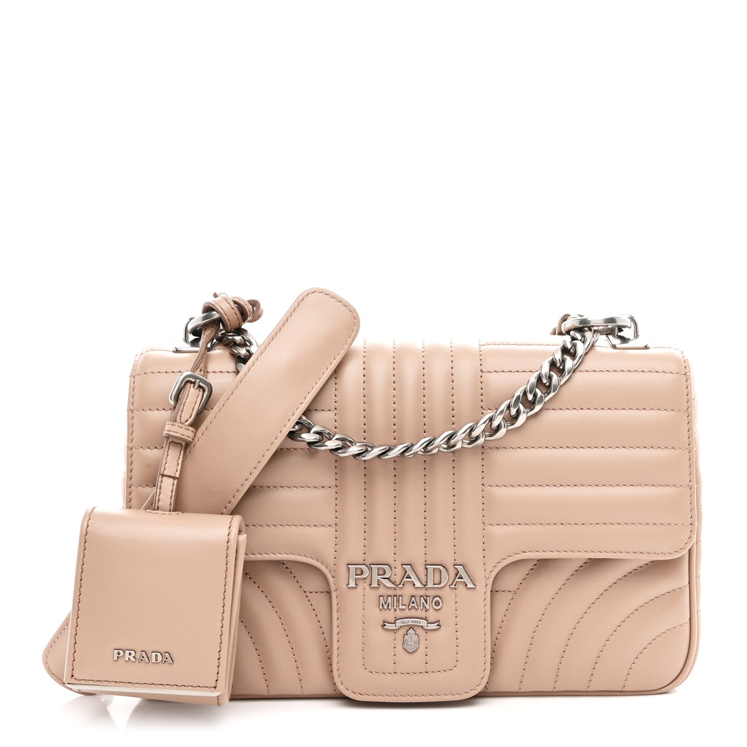 Prada Soft Calfskin Impunture Diagramme Medium Chain Flap Shoulder