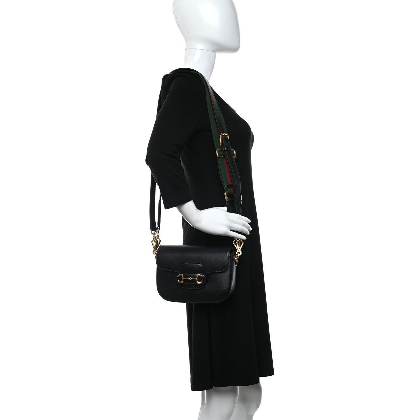 Azalea Calfskin Web Mini Horsebit 1955 Shoulder Bag Black