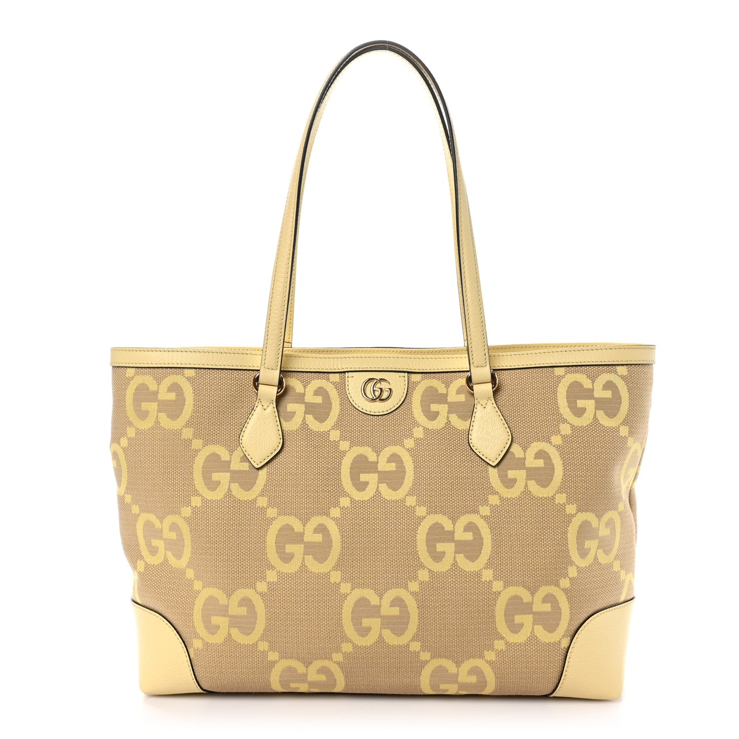 Monogram Jumbo GG Textured Dollar Calfskin Medium Ophidia Shopping Tote Beige Yellow