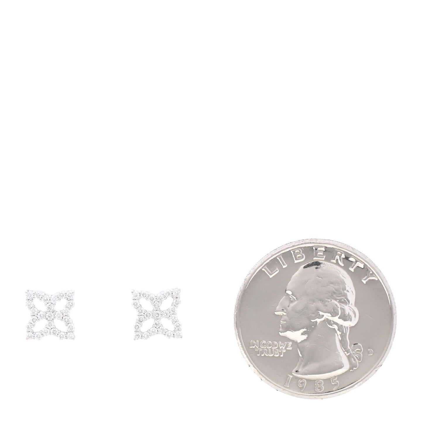 18K White Gold Diamond Pave 8mm Princess Flower Small Stud Earrings