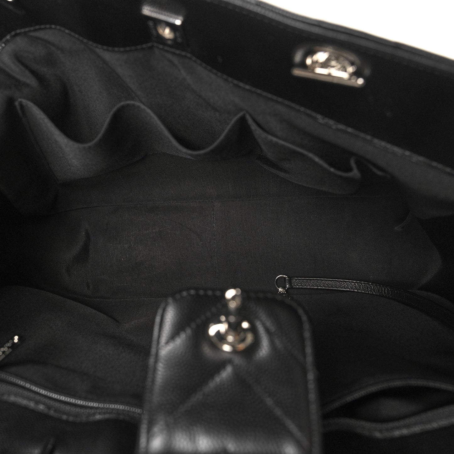 Caviar Chevron Quilted Large Shopping Tote Black