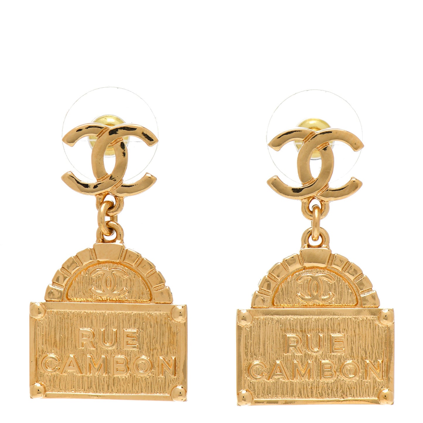 Metal CC Rue Cambon Drop Earrings Gold