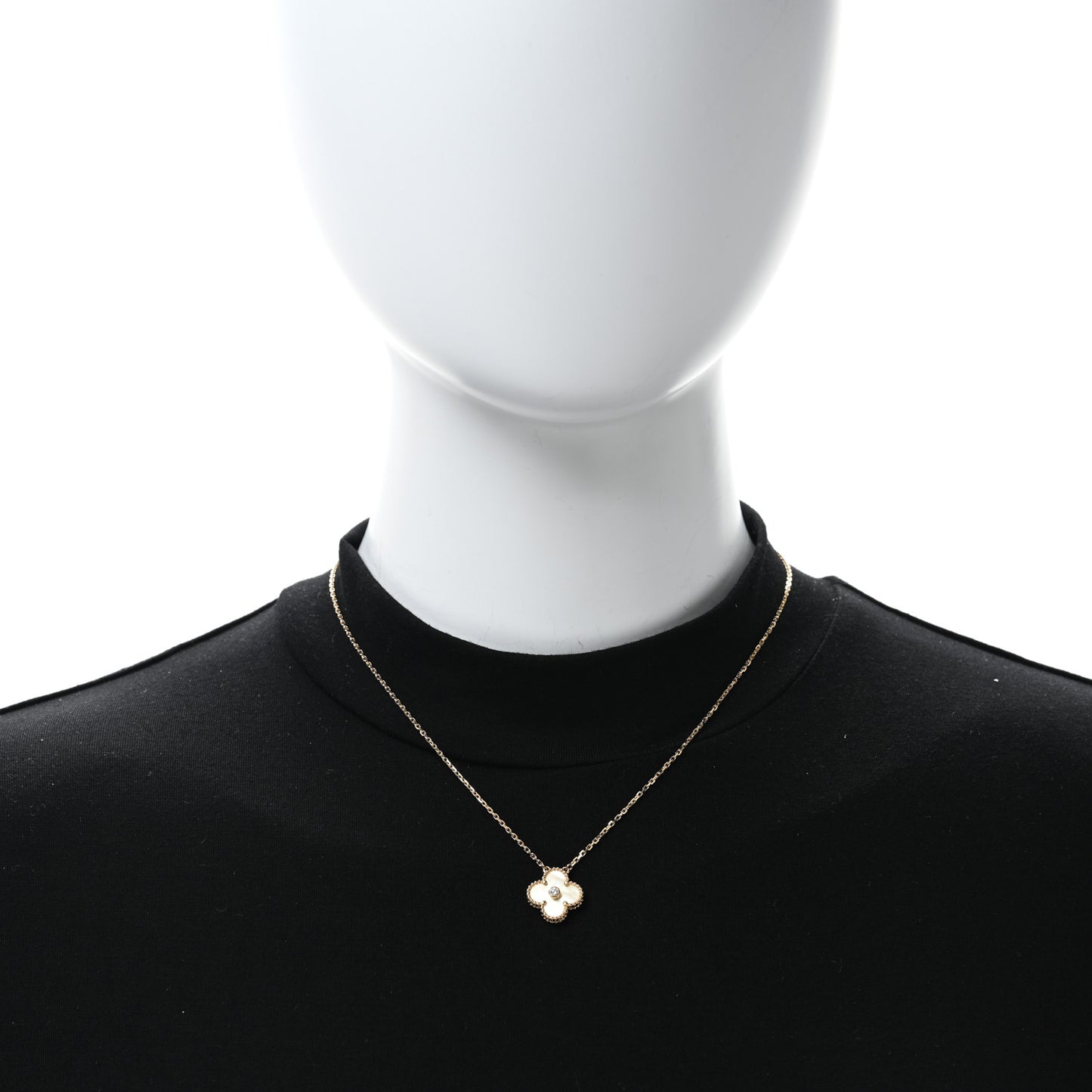 18K Yellow Gold Diamond Yellow Mother of Pearl Vintage Alhambra Pendant Necklace