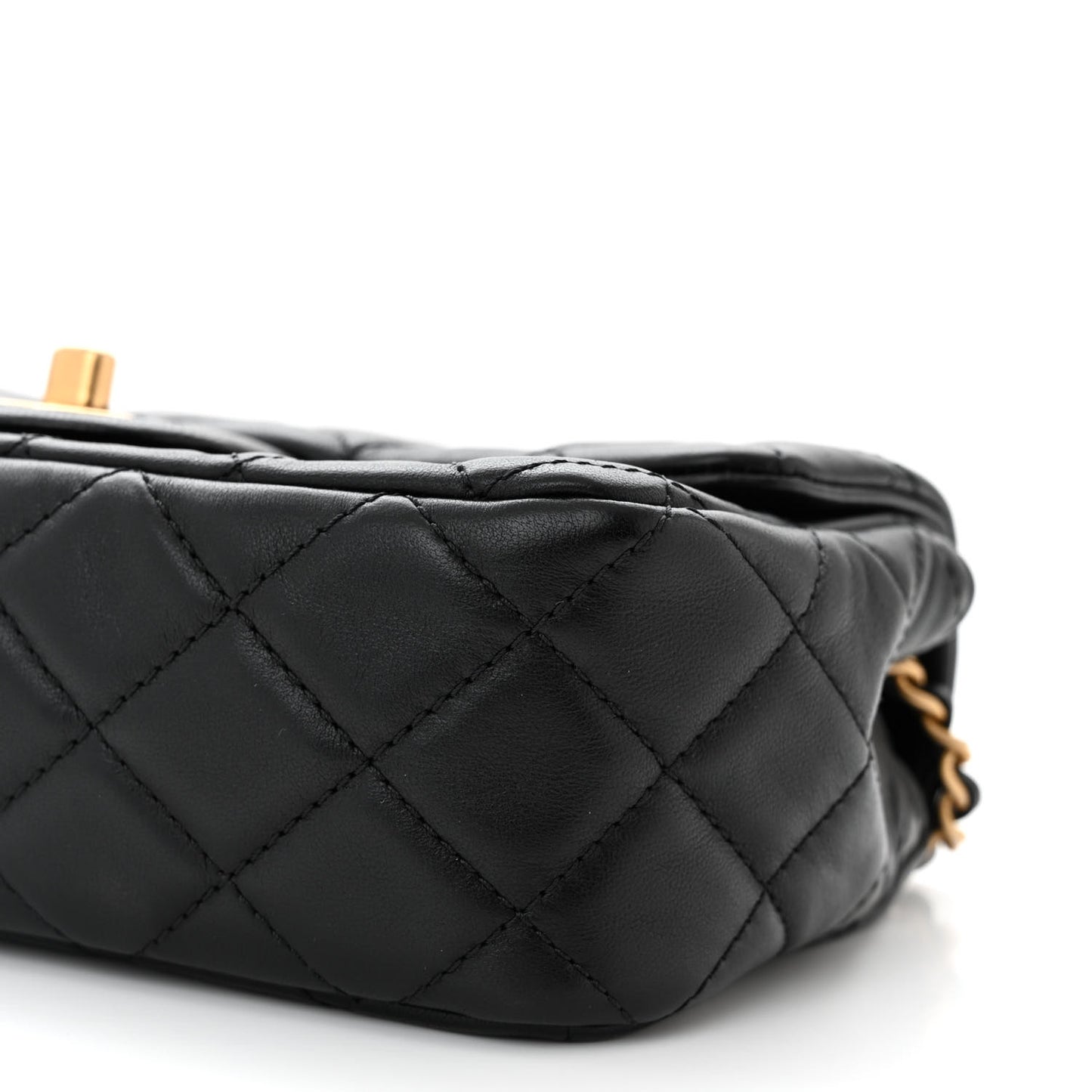 Lambskin Quilted Mini Rectangular Pearl Crush Flap Black