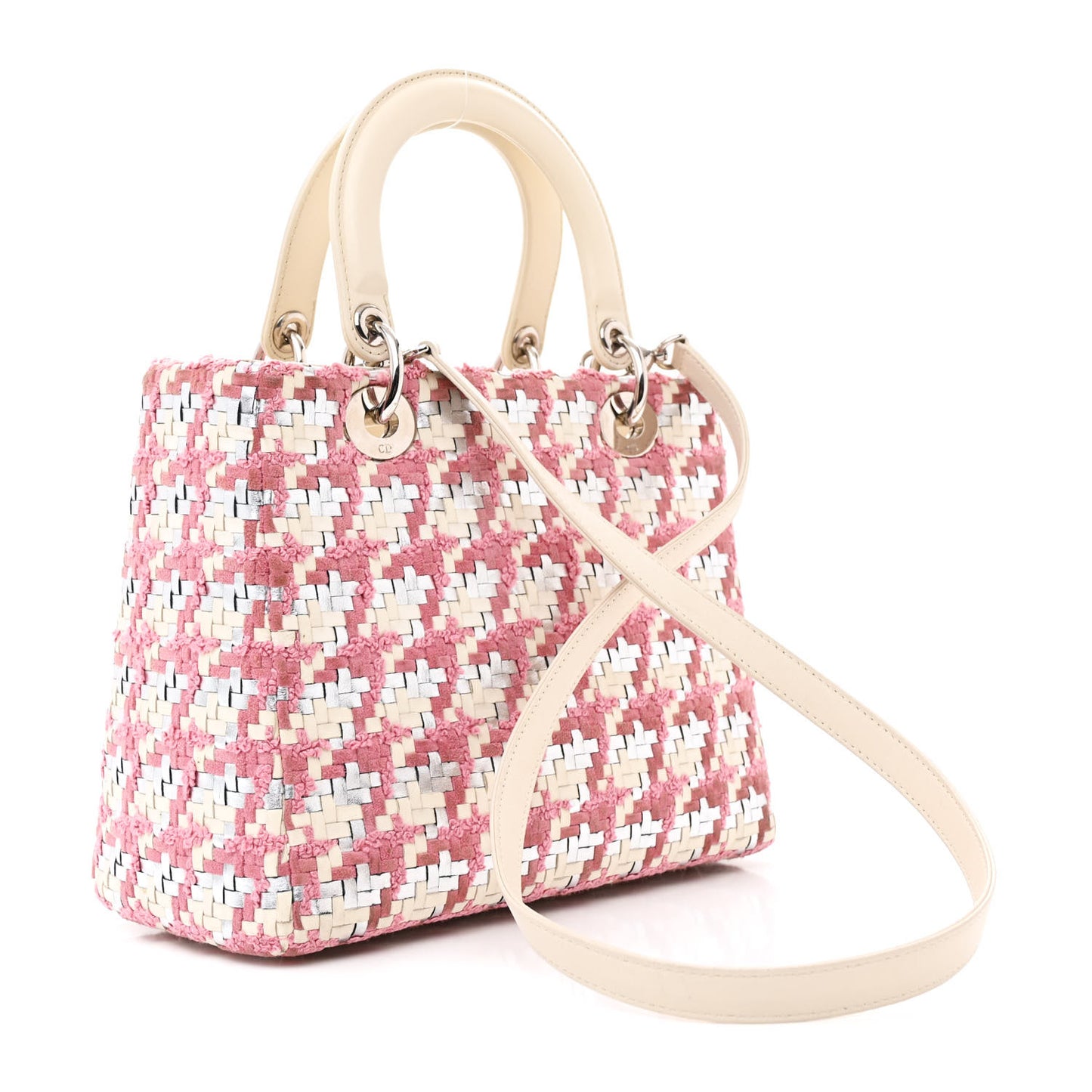 Lambskin Woven Tweed Medium Lady Dior Pink