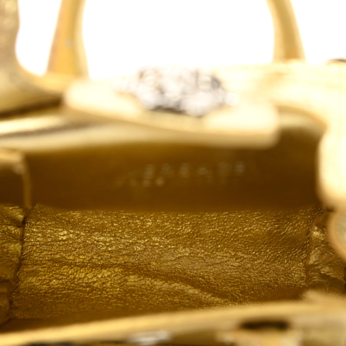 Metallic Grained Calfskin Nano La Medusa Bag Key Ring Pouch Gold