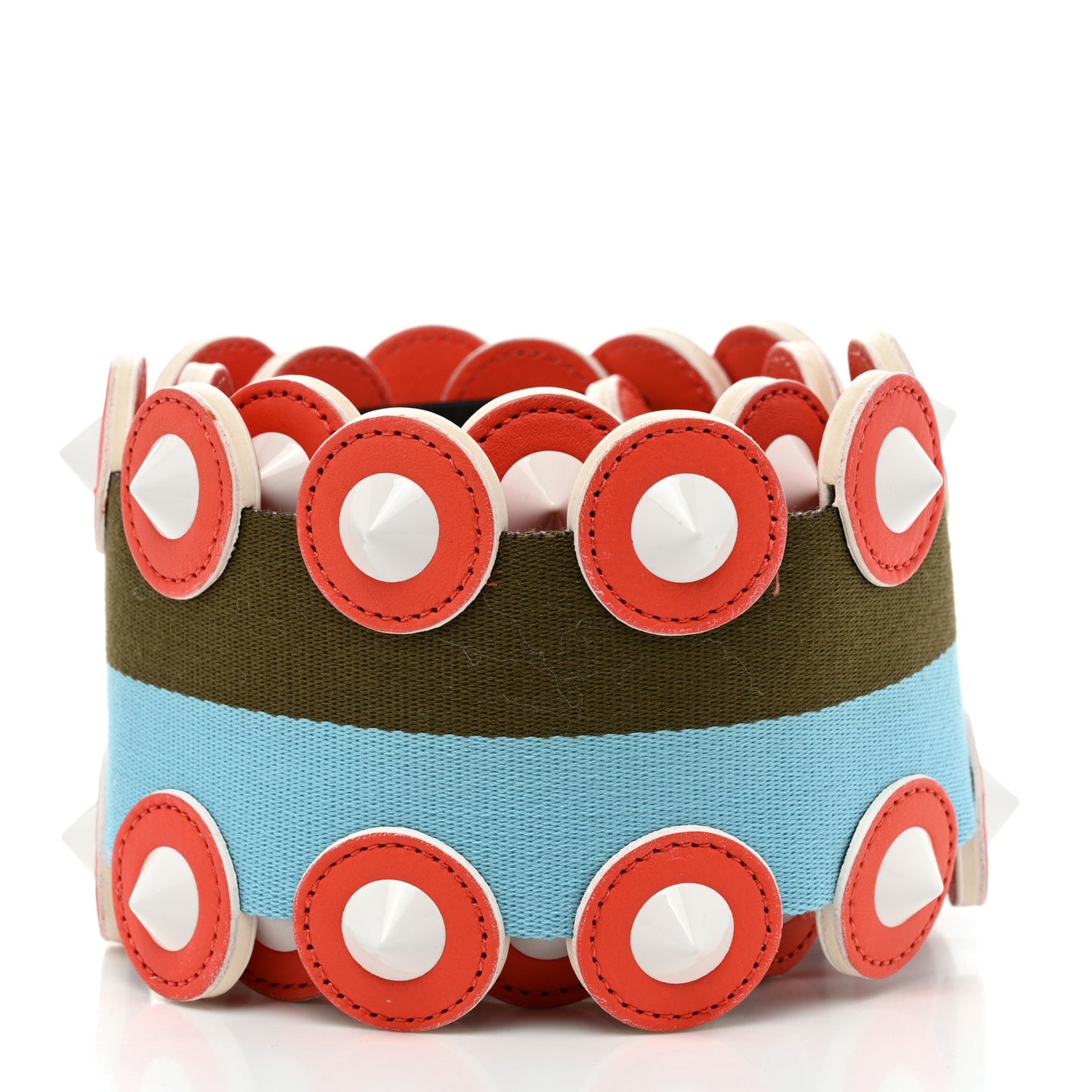 Canvas Vitello Dolce Spike Studded Circle Strap You Turchese Camaleonte Arancio Parrot