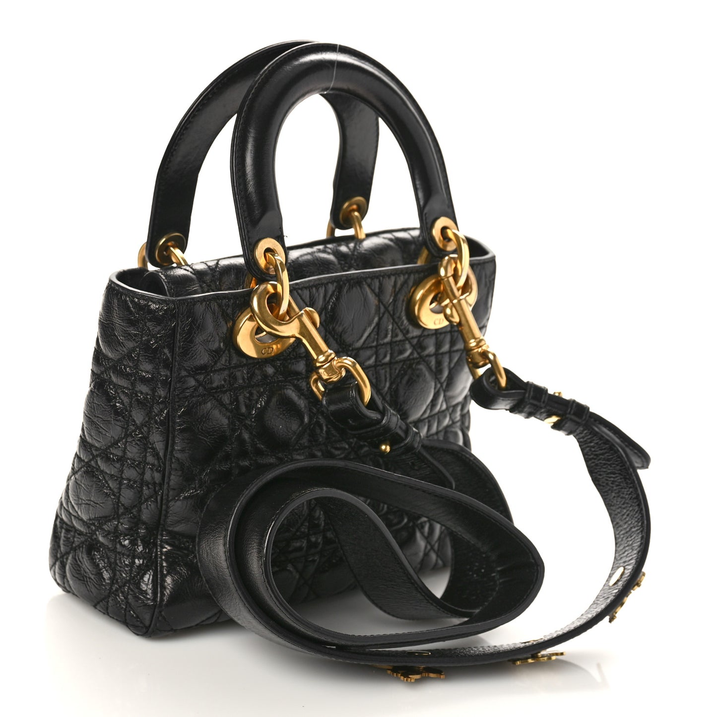 Crinkled Patent Cannage Small Lucky Badges My Lady Dior Black